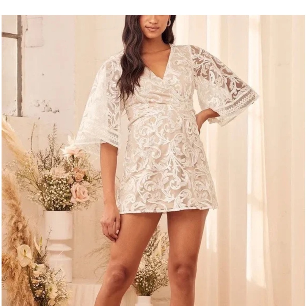 Lulu's Cream Lace Mini Dress